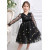 Long Sleeves Black Gold Star Tulle V Back Wedding Flower Girl Dress